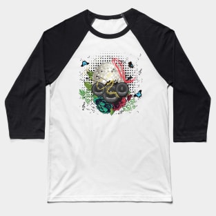 Grunge silver disco ball with soundspeakers Baseball T-Shirt